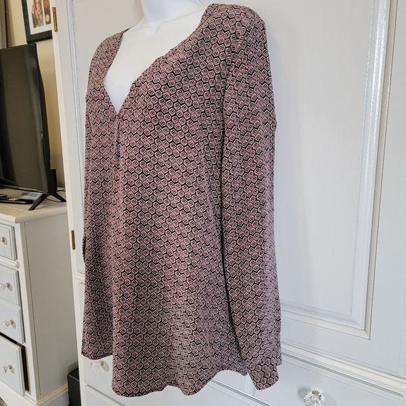 Joie 100% Silk Mauve Black Cream Printed V Neck Long Sleeve Blouse Luxury Small - Picture 5 of 13